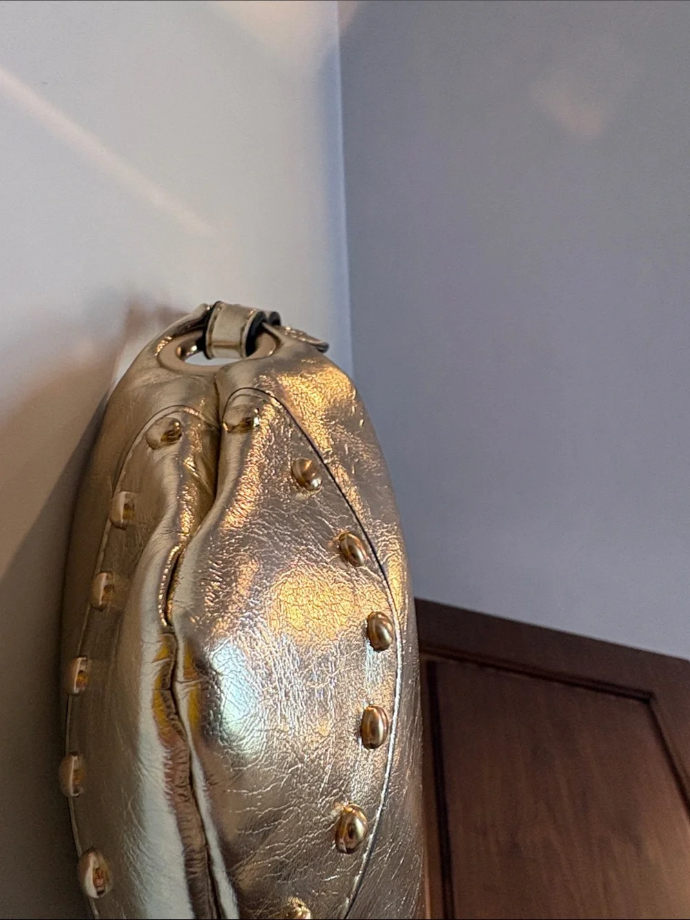 Stradivarius Metallic Gold Studded Shoulder Bag
